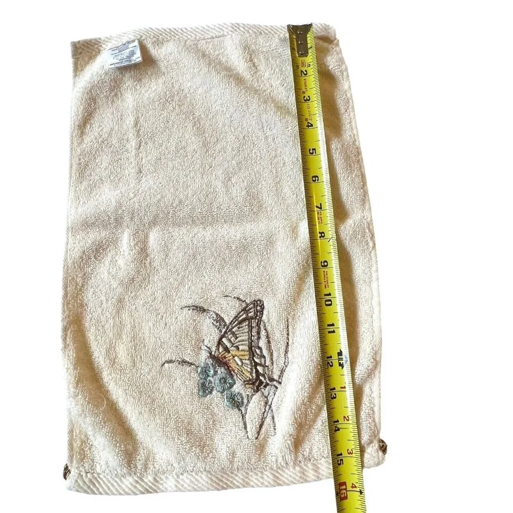 Vtg Butterfly Seashell Embroidered Towel Bath Fingertip Set Rope Trim